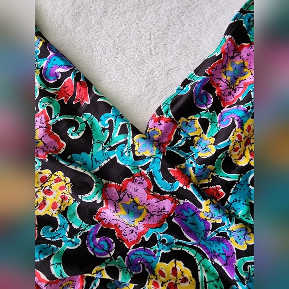 Cole of California Vtg 80s Black Multi Color Floral One Piece Swimsuit - Sz 16 - Picture 5 of 13